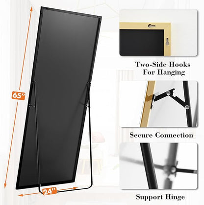 DUMOS Full Length Mirror 24"x 65" for Bedroom, Full Body Mirror with Stand, Hanging or Leaning for Wall, Aluminum Alloy Thin Frame Floor Standing for Living Room, Long, Gold