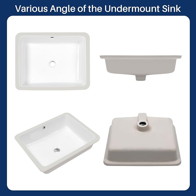 Enbol 20x16 inch Undermount Bathroom Sinks Rectangular White Porcelain Vessel Sink Modern Under Counter Lavatory Basin ECU1713