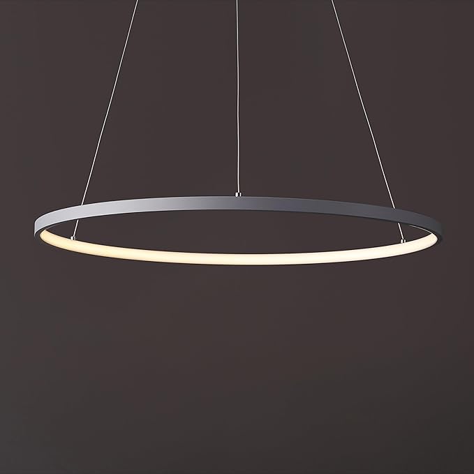 JONATHAN Y 23.75" Gray Modern Integrated LED Pendant Light, Dimmable Round Hoop Chandelier for Kitchen Island, Dining Room, Adjustable Height Metal Hanging Light (JYL7203E)