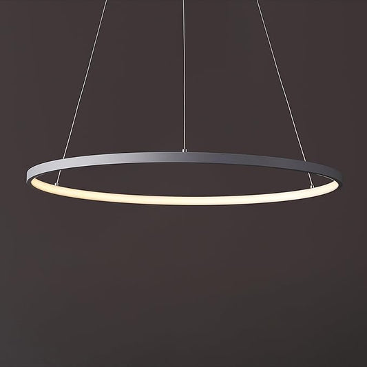 JONATHAN Y 23.75" Gray Modern Integrated LED Pendant Light, Dimmable Round Hoop Chandelier for Kitchen Island, Dining Room, Adjustable Height Metal Hanging Light (JYL7203E)