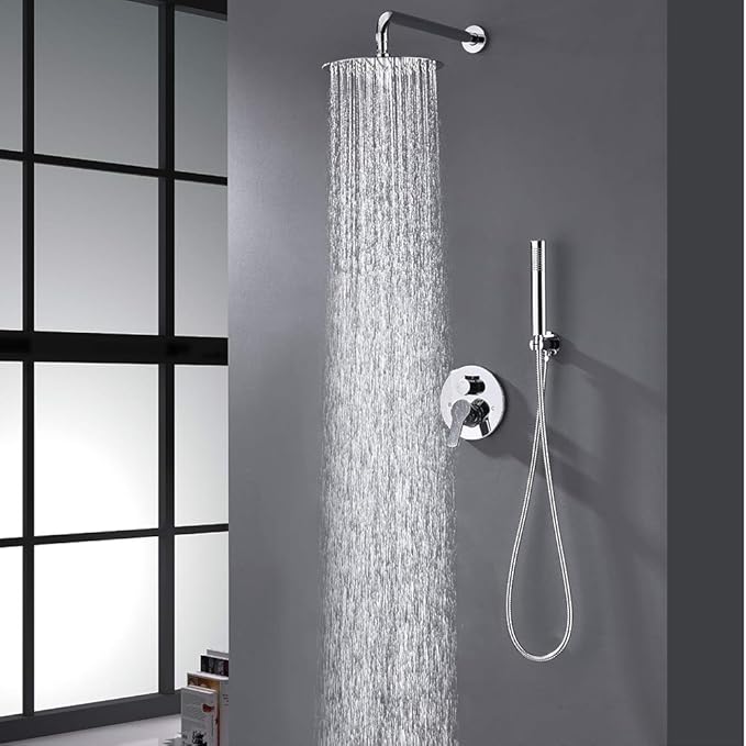 TIPOK Shower System with Rain Shower and Handheld, Bathroom Chrome Shower Faucet with High Pressure, Round Rain Shower Trim Kit