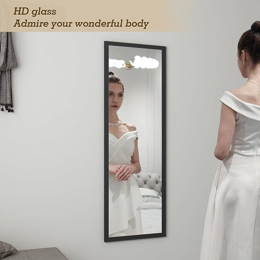 Whitebeach Wall Mirror Full Length Door, Black Bedroom Full Body Over The Door Hanging Mirror 48"16"