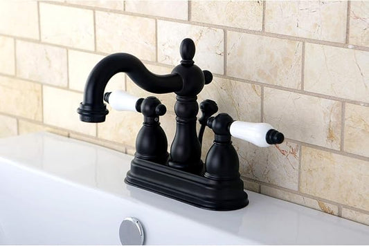 Kingston Brass KB1605PL Heritage 4-Inch Centerset Lavatory Faucet with Porcelain Lever Handle, Oil Rubbed Bronze