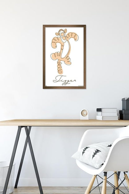 Trends International Disney Simple Moments Line Art - Tigger Wall Poster, 22.4L x 14.7W, Bronze Framed Version