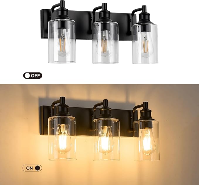 3-Light Bathroom Light Fixtures Modern Black Vanity Lights for Bathroom Lighting Fixtures Over Mirror for Cabinet Mirror Bedroom Hallway