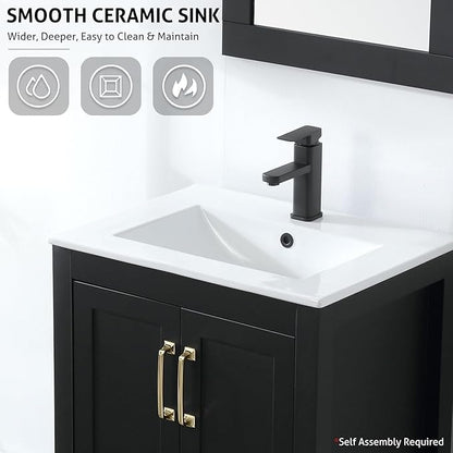 eclife 24" Bathroom Vanities with Sink Combo, Modern Thickened Wood Bathroom Storage Cabinet w/Undermount Sink, Matte Black Faucet Drain, Painted Surface, Black