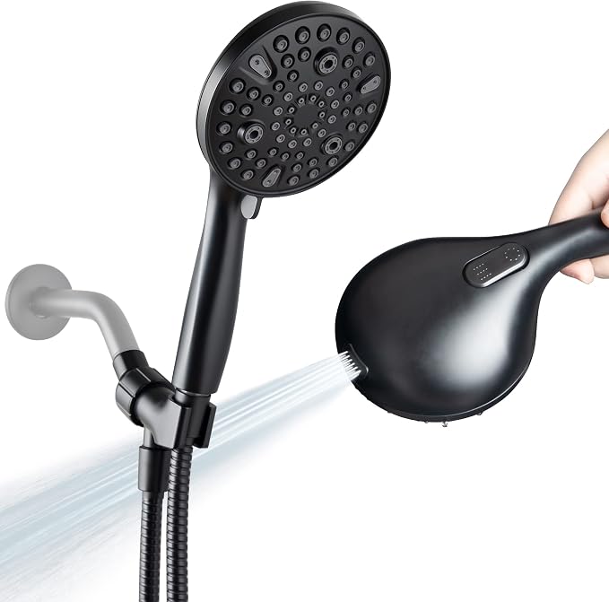 Shower Head with Handheld,High Pressure, 10 Spray Modes, Black | High Pressure Shower Head With 10 Spray Modes, Stay Clean Nozzles, Power Wash for Tub, Tile & Pets, Long 5 ft Hose