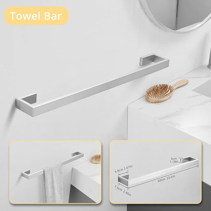 Fapully 23.6-Inch 6 Piece Bathroom Hardware Accessories Set Brushed Nickel | Stainless Steel Wall Mounted Include Towel Bar,Hand Towel Holder,Toilet Paper Holder,Robe Towel Hook,Coat Hook,Towel bar set