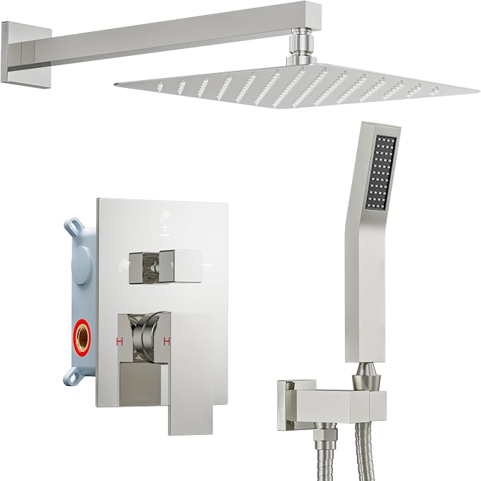Shower System Shower Faucet Set, STARBATH 12" Wall Mount Rain Shower Head and Handheld Spray for Two Person, Rainfall Shower System with Diverter Valve and Trim Kit Complete,Chrome