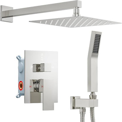 Shower System Shower Faucet Set, STARBATH 12" Wall Mount Rain Shower Head and Handheld Spray for Two Person, Rainfall Shower System with Diverter Valve and Trim Kit Complete,Chrome
