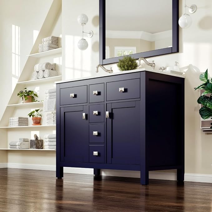 Artemis 44 in. Blue Double Sink Bath Vanity with Engineered Top and Undermount Porcelain Sinks