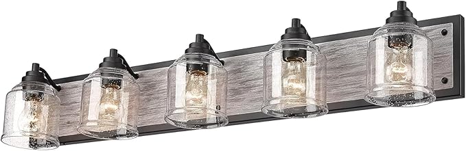 Vanity Lights for Bathroom Large 40", Farmhouse Rustic Vanity Light with Bubble Glass Shades, Gray 5 Light Bathroom Lighting Fixtures Over Mirror, Bath Wall Sconce Home Decor