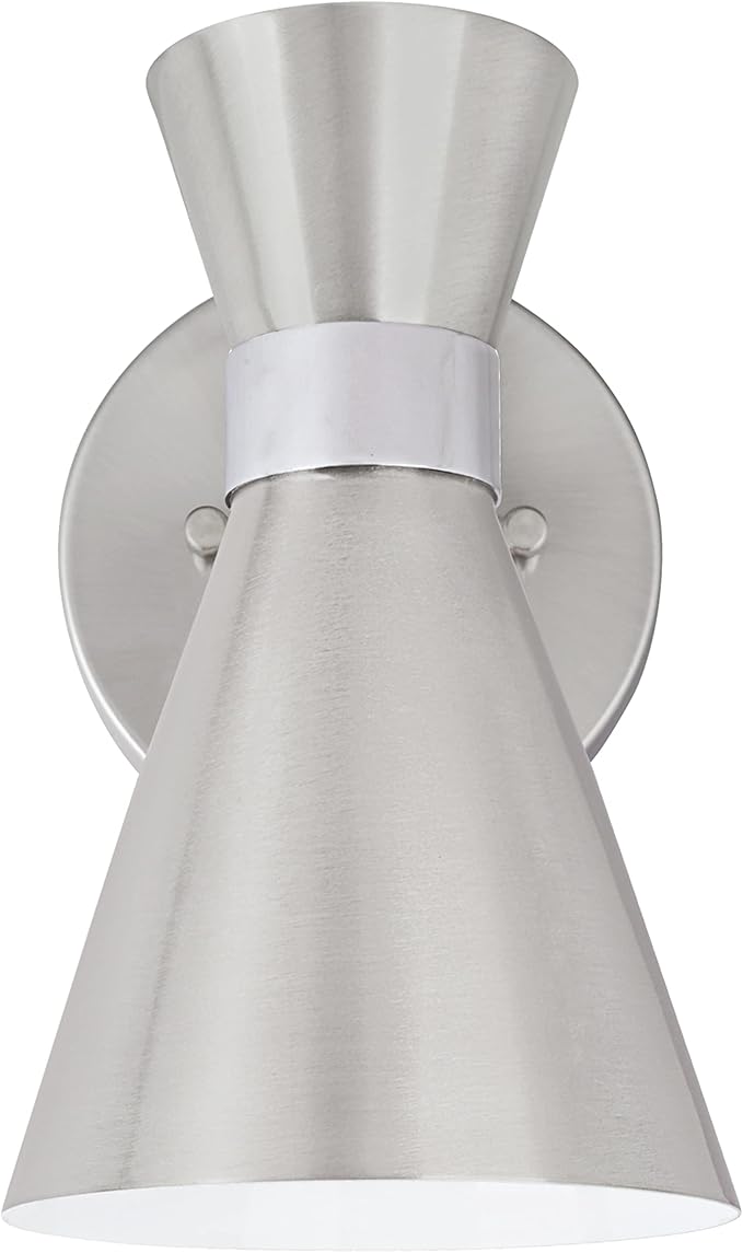 Aspen Creative 62502-11, One-Light Metal Bathroom Vanity Wall Light Fixture, 5" Wide, Transitional Design in Satin Nickel & Chrome