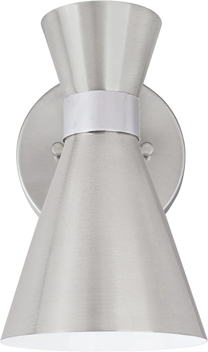 Aspen Creative 62502-11, One-Light Metal Bathroom Vanity Wall Light Fixture, 5" Wide, Transitional Design in Satin Nickel & Chrome