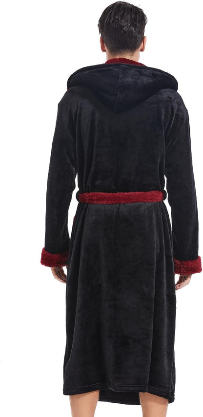Inner Wish Mens Hooded Robe, Plush Long Bath robes Cozy Warm Bathrobe Fuzzy male Spa Robe With Pockets