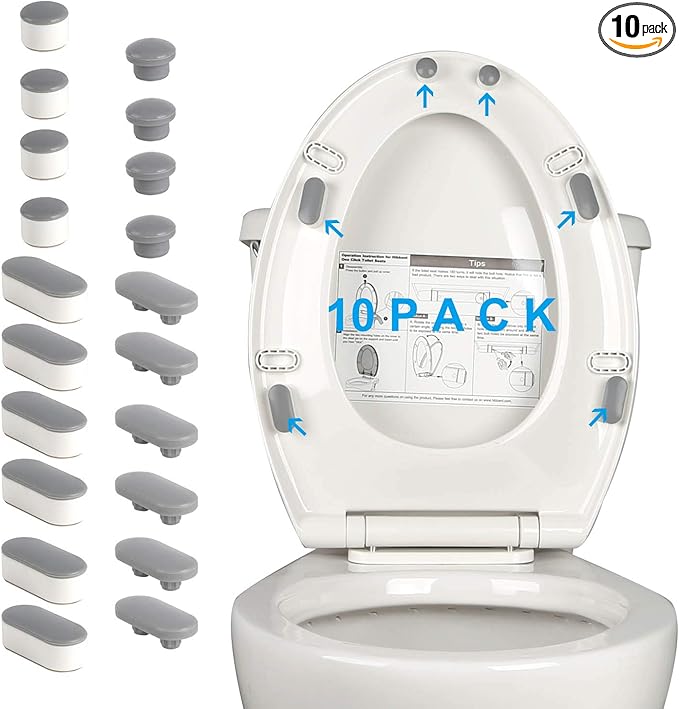 Hibbent 10 Pieces Toilet Seat Bumpers, Universal Buffer Toilet Lid Rubber Bumpers Each One with 2 Thickness TPE Pads(2 Heights) Strong Adhesive Bidet Bumpers Used for Home, Hotel, Hospital