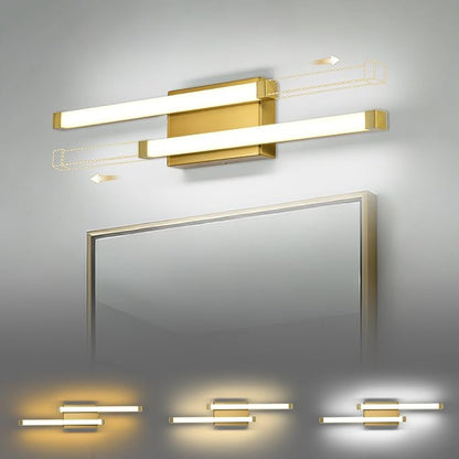 Bathroom Vanity Light Bar, 24 Inch Modern LED Bath Light, 18W 3 CCT 3000K 4000K 6000K Dimmable Hardwired Acrylic Vanity Light Bar Over Mirror, Gold, Bathroom, Bedroom, Hallway, Powder Room, Washroom