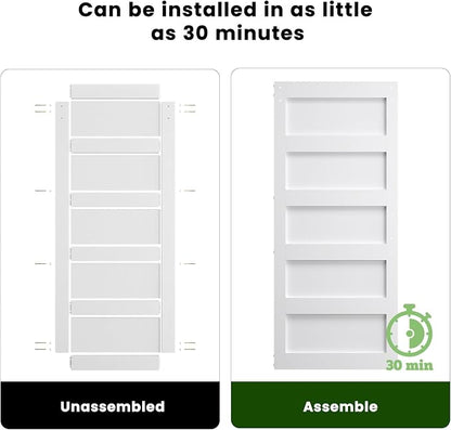 SMARTSTANDARD 42in x 96in Sliding Barn Door with 7FT Hardware Track Kit | Waterproof PVC Surface, Pre-Drilled Holes Easy to Assemble, Solid, MDF, White, 5-Panel