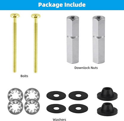 Hibbent 2 PCS Universal Toilet Seat Bolts Kit, Heavy Duty Solid Brass Toilet Bolts with Extra Long Stainless Steel Downlock Nuts Rubber Washers Gaskets, Easy to Install - Bathroom Toilet Repair Screw