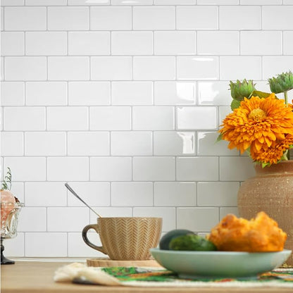 STICKGOO Subway Tile Peel and Stick Backsplash, Thicker Design 12" x 12" Stick on Backsplash Tiles for Kitchen, Bathroom, Wall Tile (10 Sheets, Bright Glossy White)