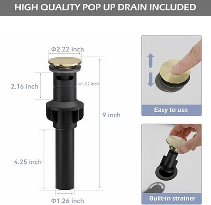 BWE Vessel Sink Faucet Brushed Gold Faucet for Bathroom Sink Tall Waterfall Bathroom Faucet Single Handle One Hole Vanity Sink Faucet with Pop-up Drain