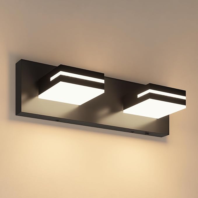 VOLISUN Modern Bathroom Vanity Light Fixtures (2-Light, 15.5-Inch), 5CCT Dimmable Bathroom Lighting Fixtures Over Mirror, 360°Rotatable Head, Black LED Vanity Lights for Bathroom-ETL Certificated
