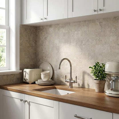 Yipscazo 2026 New Upgrade Peel and Stick backsplash 3 x 6 Inches, Backsplash Tile Peel and Stick Tile for Kitchen, Bathroom, Laundry Room, Fireplace(Beige Ecru Stone, 100 Pieces)