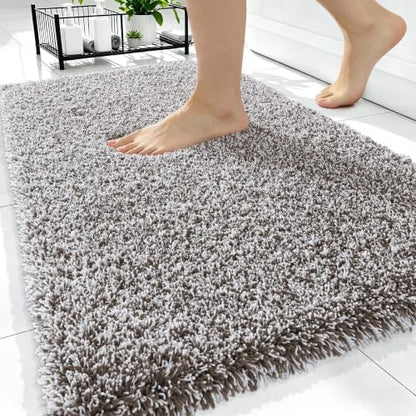 OLANLY Microfiber Bathroom Rugs 34x21, Quick Dry Bath Mat, Brown and White