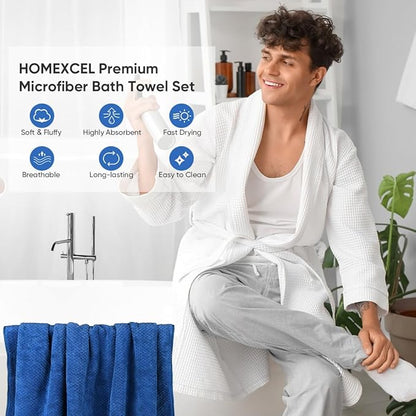 HOMEXCEL 4PK Bath Towel Set, 30x60 in, Absorbent Large Towels for Bathroom | Ultra Soft, Lightweight, Quick Dry Towels for Pool, Beach, Swim, Yoga, SPA, Blue