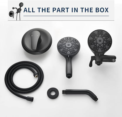 Matte Black Shower Faucet Set Complete Shower Kit Shower Systems Dual Shower Head and Handheld 2 in 1 Combo Set Shower Trim Kit Shower Fixtures