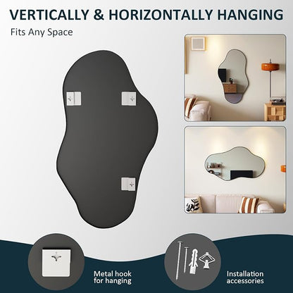 Irregular Full Length Mirror, 26"x46" Full Body Mirror with Metal Frame, Asymmetrical Mirrors for Entryway Bathroom Living Room Bedroom, Horizontal or Vertical Hanging