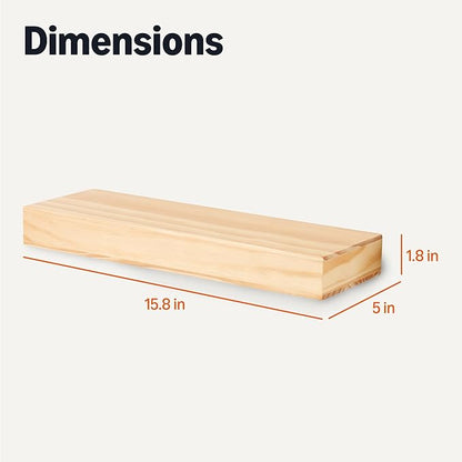 Amazon Basics Wood Floating Wall Shelves, 3-Pack, Pine, 15.8" x 5" x 1.8", Natural Wood Finish