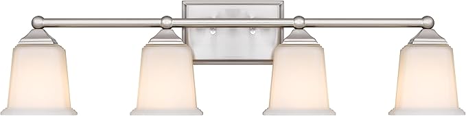 Nox Vintage 4-Light Vanity Light Modern Wall Sconce Lighting Brushed Nickel with White Glass Shade for Bathroom, Hallway, Entryway, Kitchen, Mirror, Laundry Room