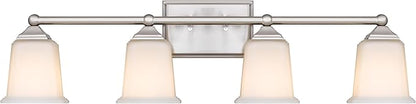 Nox Vintage 4-Light Vanity Light Modern Wall Sconce Lighting Brushed Nickel with White Glass Shade for Bathroom, Hallway, Entryway, Kitchen, Mirror, Laundry Room