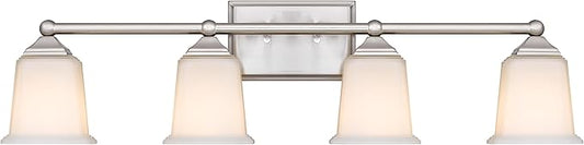 Nox Vintage 4-Light Vanity Light Modern Wall Sconce Lighting Brushed Nickel with White Glass Shade for Bathroom, Hallway, Entryway, Kitchen, Mirror, Laundry Room