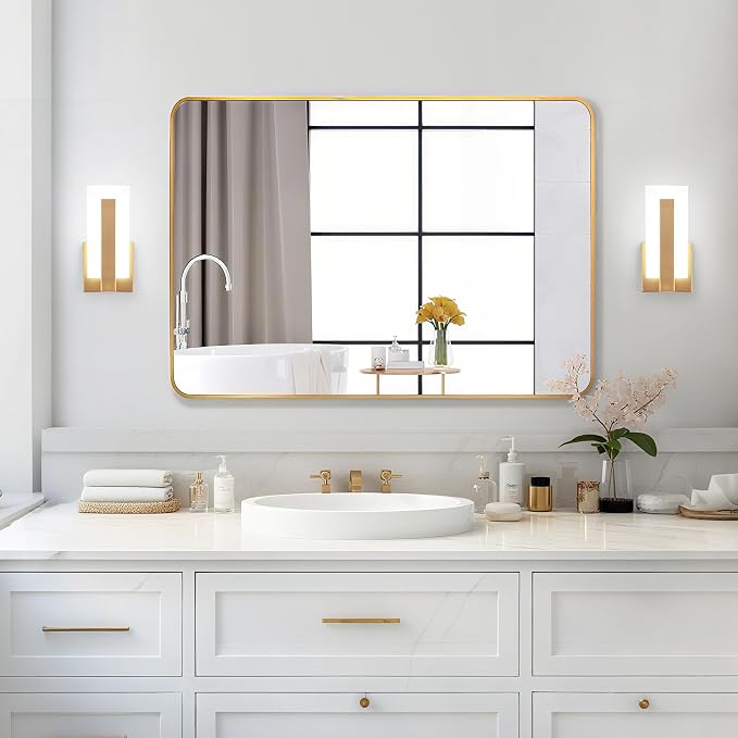 Modern Wall Sconces Set of Two, Indoor Wall Mounted Lighting Fixture, 6000K Cool White Hardwired LED Wall Light, LED Acrylic Gold Wall Sconce for Living Room, Corridor, Bedside