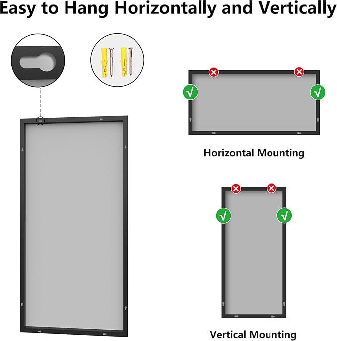 Koonmi Bathroom Mirror for Wall, 24"x48" Black Bathroom Mirror for Over Sink, Shatterproof Tempered Glass Vanity Mirror with Anti-Rust Aluminum Alloy Frame, Hang Horizontally or Vertically