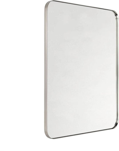 GRACTO 24x30'' Brushed Nickel Metal Framed Bathroom Mirror for Wall in Stainless Steel Rounded Rectangular Bathroom Vanity Mirrors Wall Mounted