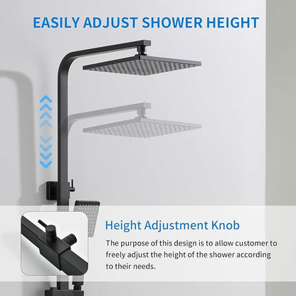 Taplong Matte Black Outdoor Shower Fixture Exposed Bathroom Shower Faucet Set,Shower System with 9" Rain Shower Head Handheld Sprayer Single Handle, SUS304 Triple Function Wall-Mounted Faucet