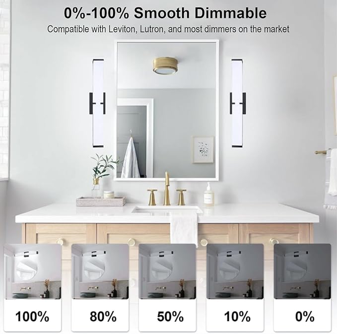 40 inch Bathroom Vanity Light 2700/3000/3500/4000/5000k Dimmable, Black Modern Matte for Vanity Lighting Over Mirror LED, Equivalent to Incandescent 350W, ETL Certificated (1 Pack)