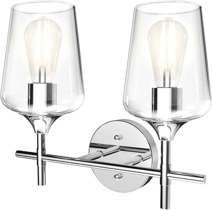 Ralbay Chrome Bathroom Light Fixtures 2-Lights with Clear Glass Modern Wall Mount Lighting Industrial Farmhouse Bathroom Vanity Lights Wall Sconce Chrome