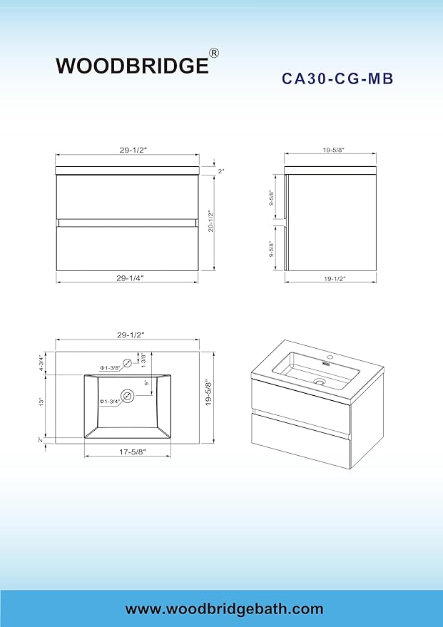 WOODBRIDGE 30 in. W x 19 in. D Wall Mounted Floating Bathroom Vanity in Gray with Quartz Sand Composite Vanity Top in Matte Black