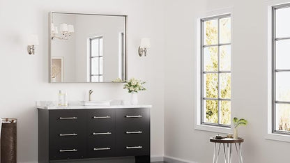 Keonjinn 42x36 Inch Nickel Bathroom Mirror for Over Sink, Rectangular | HD Tempered Glass, Vanity Mirror, Brushed Framed, Square Corner, Modern Farmhouse, Wall Mounted Mirrors, Aluminum Alloy