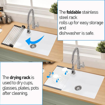 33 Inch White Undermount Kitchen Sink | 33x19 Granite Composite Kitchen Sink Quartz Undermount Single Bowl Deep Kitchen Sink with Countertop Squeegee Brush Combo