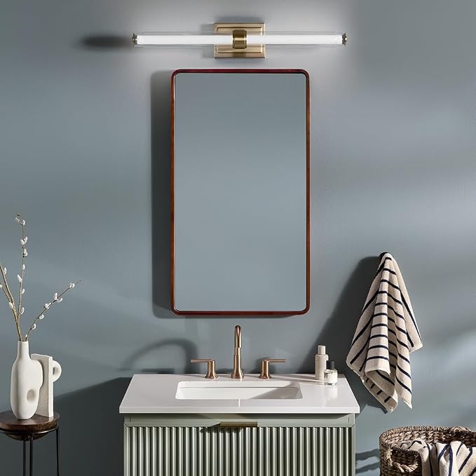 Kichler Laurene LED Bath Bar Light, Champagne Bronze | Linear vanity light with clear glass for bathroom mirrors (31" x 5"), 55239CPZLED
