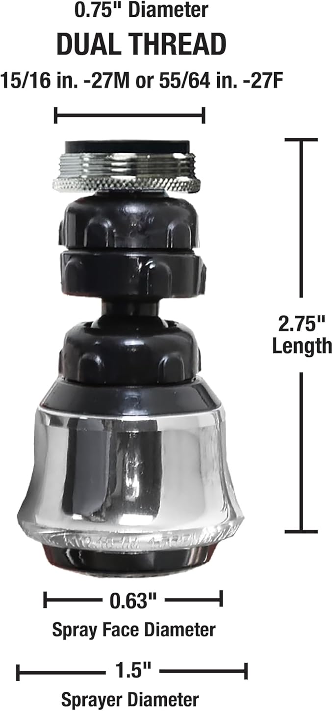 DANCO 10500 Dual Threaded Water Saving Faucet Aerator, 15/16-27 Male X 55/64-27 Female, 1.5 gpm