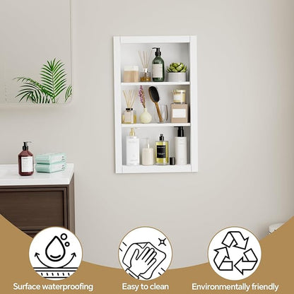 14'' * 24'' Recessed Medicine Cabinet Wall Niche Wood, 3-Tier Bathroom Niche Insert for Drywall, in Wall Shelf Medicine Cabinets Replacement, for Living Room, Bathroom Storage, White