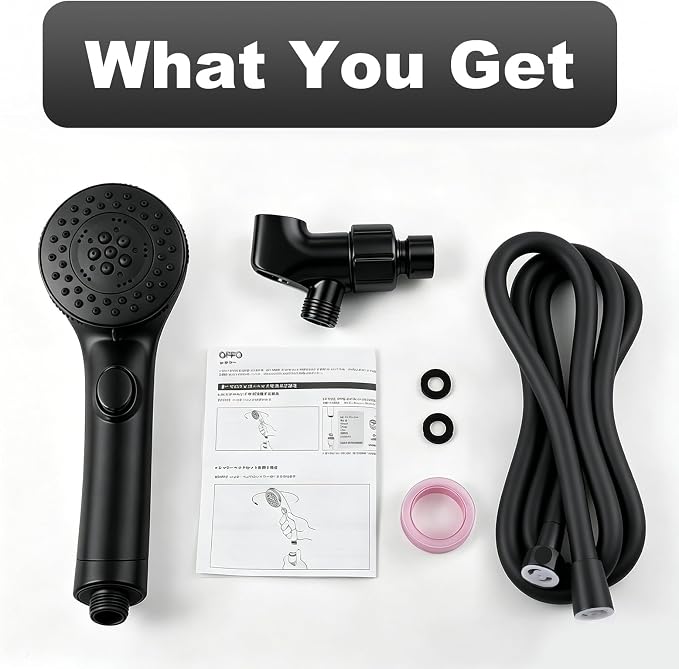 OFFO Shower Head with Handheld, 5 Mode Handheld Shower Head with On Off Switch for Water Saving, High Flow Powerful Boosting Showerheads with 60" PVC Hose & Holder, Matte Black