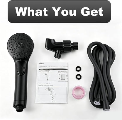 OFFO Shower Head with Handheld, 5 Mode Handheld Shower Head with On Off Switch for Water Saving, High Flow Powerful Boosting Showerheads with 60" PVC Hose & Holder, Matte Black