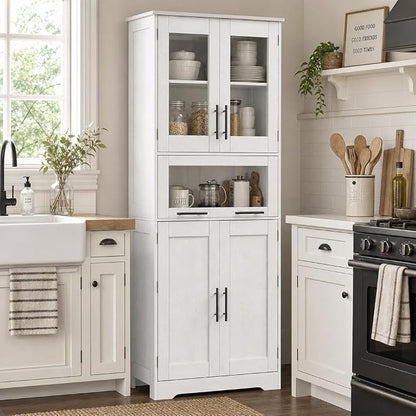 IDEALHOUSE 67" H Tall Bathroom Storage Cabinets with Drawer, White | Modern Freestanding Cabinet with Doors & Adjustable Shelves, Bathroom, Dining Room, Kitchen & Pantry, Laundry, Narrow Corner